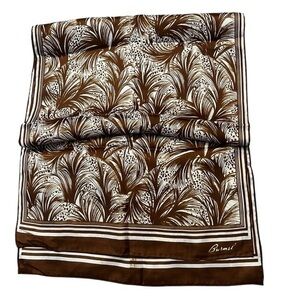 Vintage Burmel Hand Rolled Oblong Brown & White Frond Print Silk Scarf 15x 43